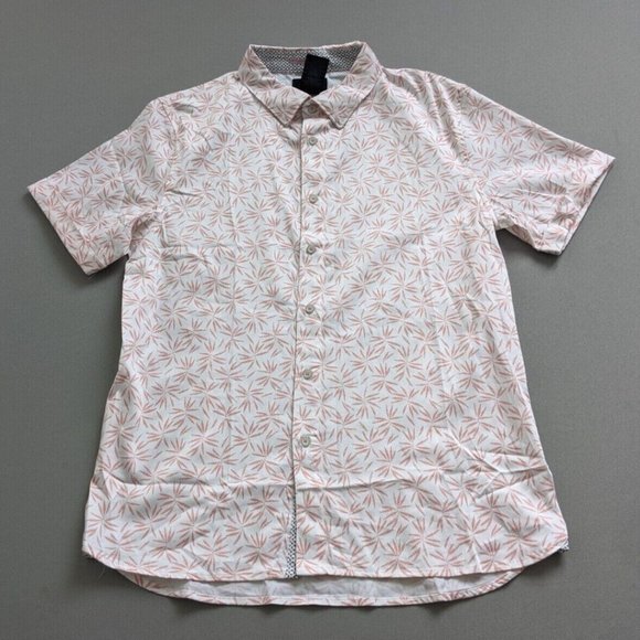 Magaschoni Man Size SMALL Button Shirt White Salmon Short Sleeve Tropical NEW Co - Picture 2 of 8